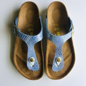 Birkenstock Gizeh Shiny Snake Sky sz 37 Euro 7 US